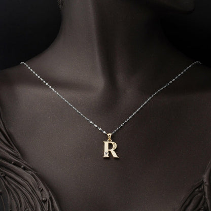 14K Yellow Gold Lettera R Initial Cubic Zirconia Pendant