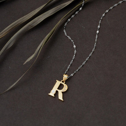 14K Yellow Gold Lettera R Initial Cubic Zirconia Pendant