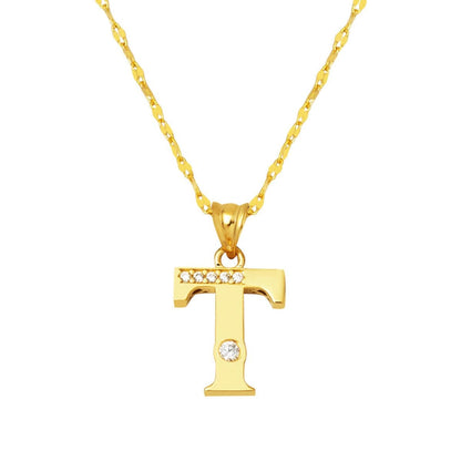 14K Yellow Gold Lettera T Initial Cubic Zirconia Necklace