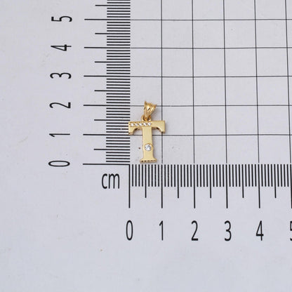 14K Yellow Gold Lettera T Initial Cubic Zirconia Necklace