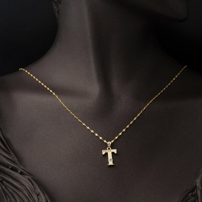 14K Yellow Gold Lettera T Initial Cubic Zirconia Necklace