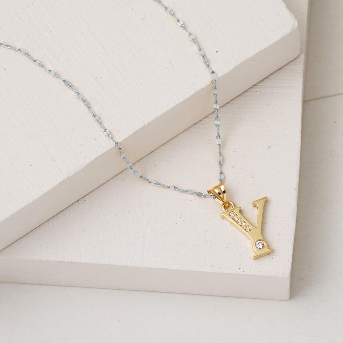 14K Yellow Gold Lettera Y Initial Cubic Zirconia Pendant