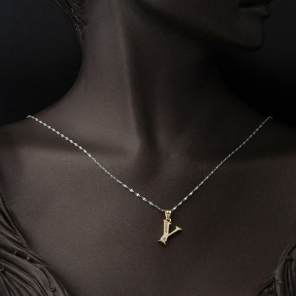14K Yellow Gold Lettera Y Initial Cubic Zirconia Pendant