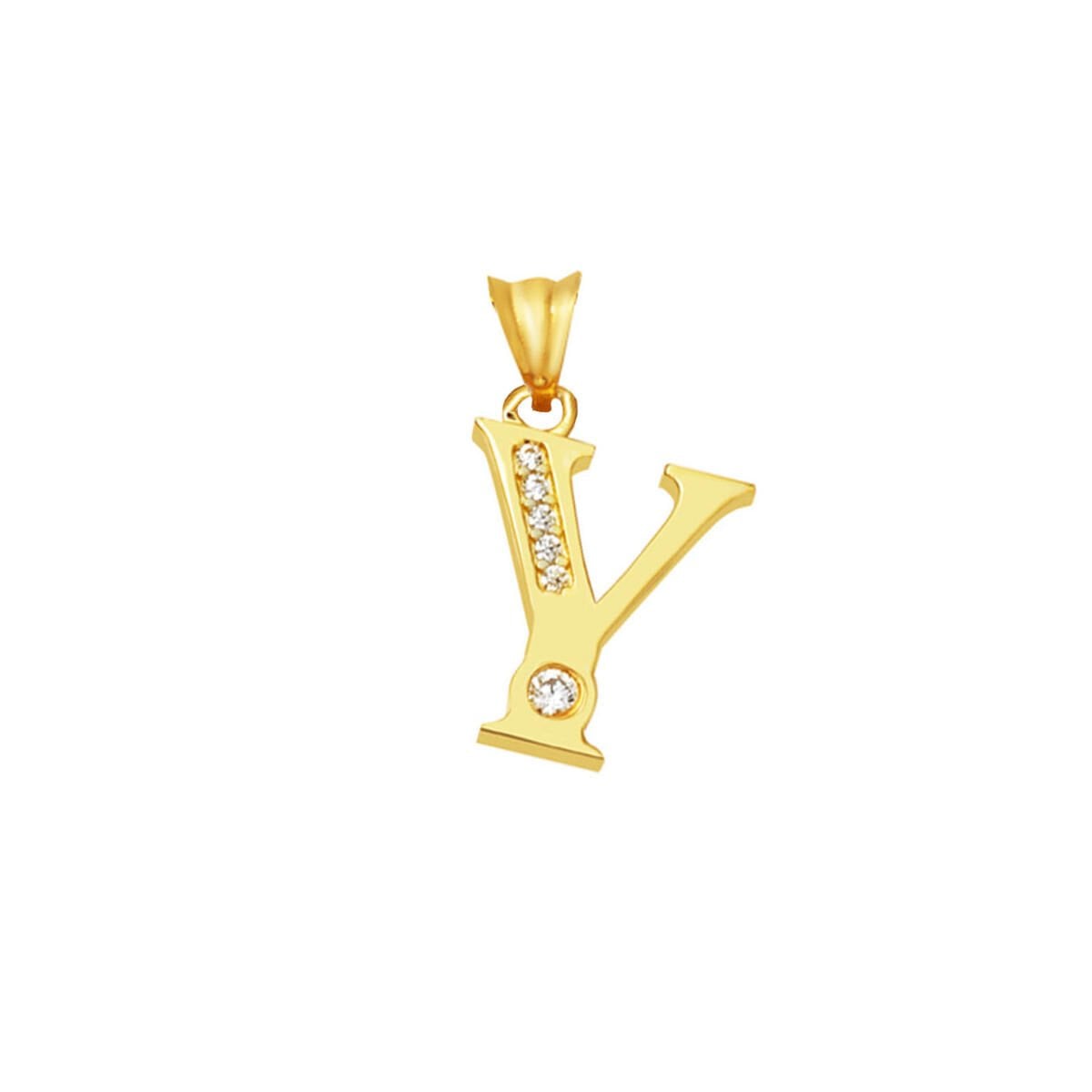 14K Yellow Gold Lettera Y Initial Cubic Zirconia Pendant