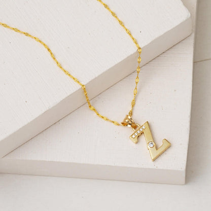 14K Yellow Gold Lettera Z Initial Cubic Zirconia Necklace