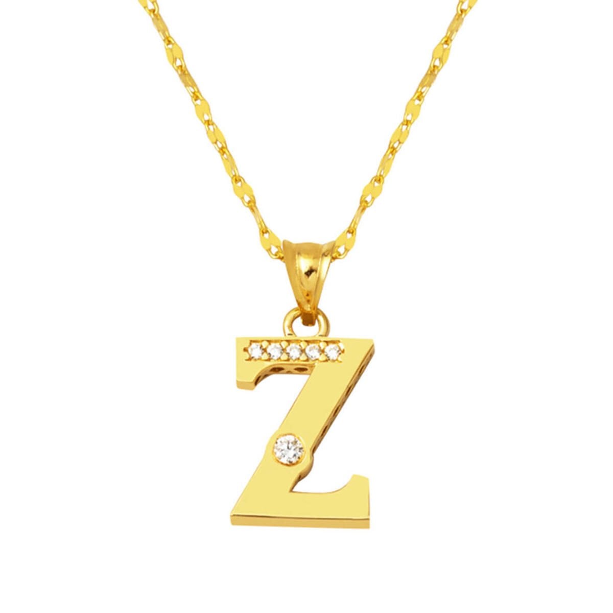 14K Yellow Gold Lettera Z Initial Cubic Zirconia Necklace