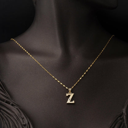 14K Yellow Gold Lettera Z Initial Cubic Zirconia Necklace