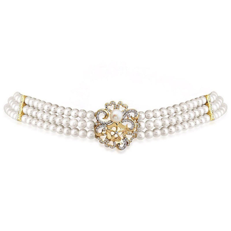 14K Yellow Gold Lilian Heart Pearl Collar Necklace