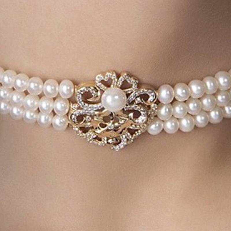 14K Yellow Gold Lilian Heart Pearl Collar Necklace