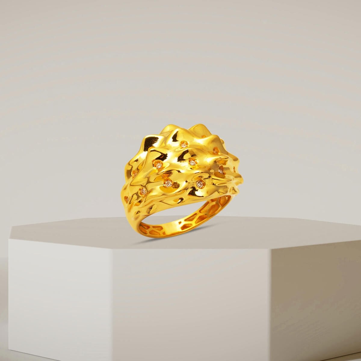 22K Yellow Gold Lodos Fashion Cubic Zirconia Ring