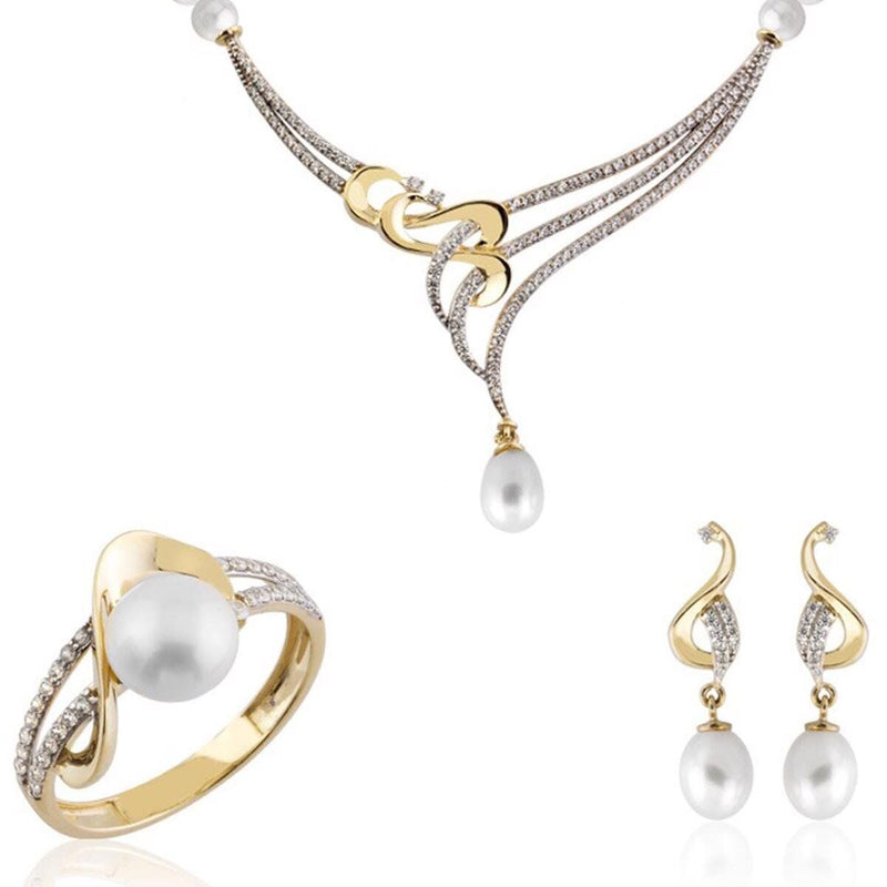 14K Yellow Gold Loro Bridal Pearl Jewelry Set