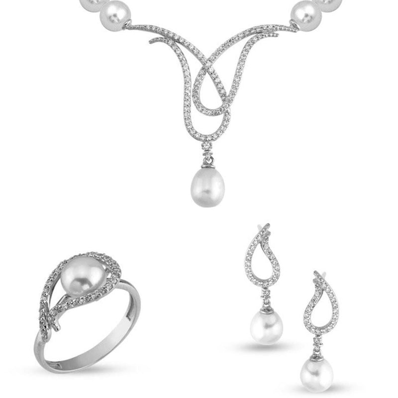 14K White Gold Loures Pearl Bridal Set