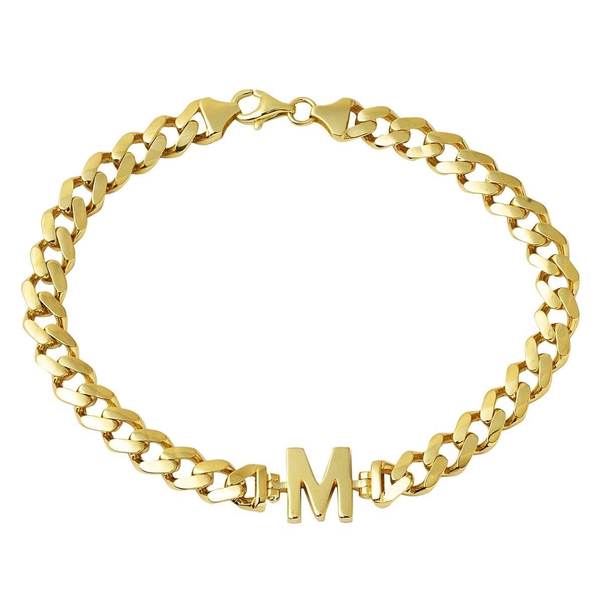 14K Yellow Gold Personalized M Initial Bracelet