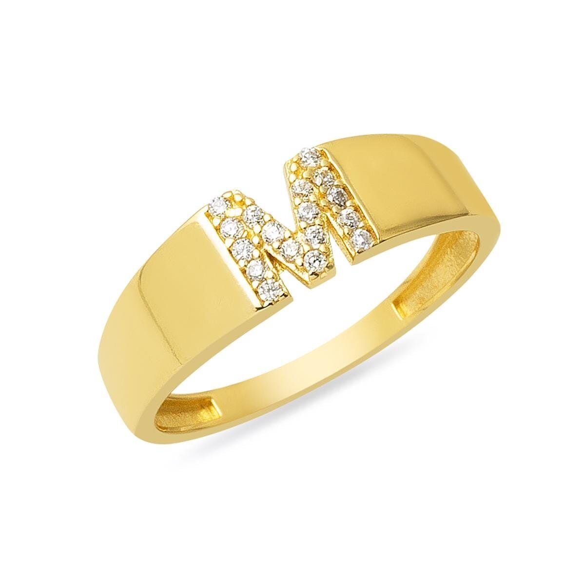 14K Yellow Gold Initial M Cubic Zirconia Ring