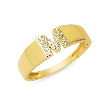 14K Yellow Gold Initial M Cubic Zirconia Ring