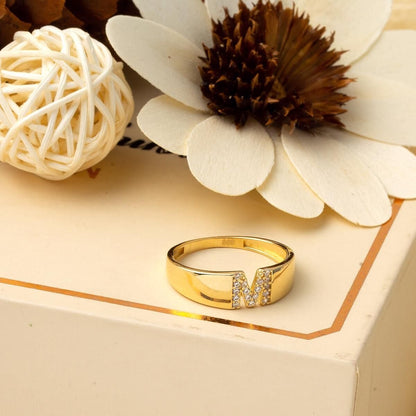 14K Yellow Gold Initial M Cubic Zirconia Ring