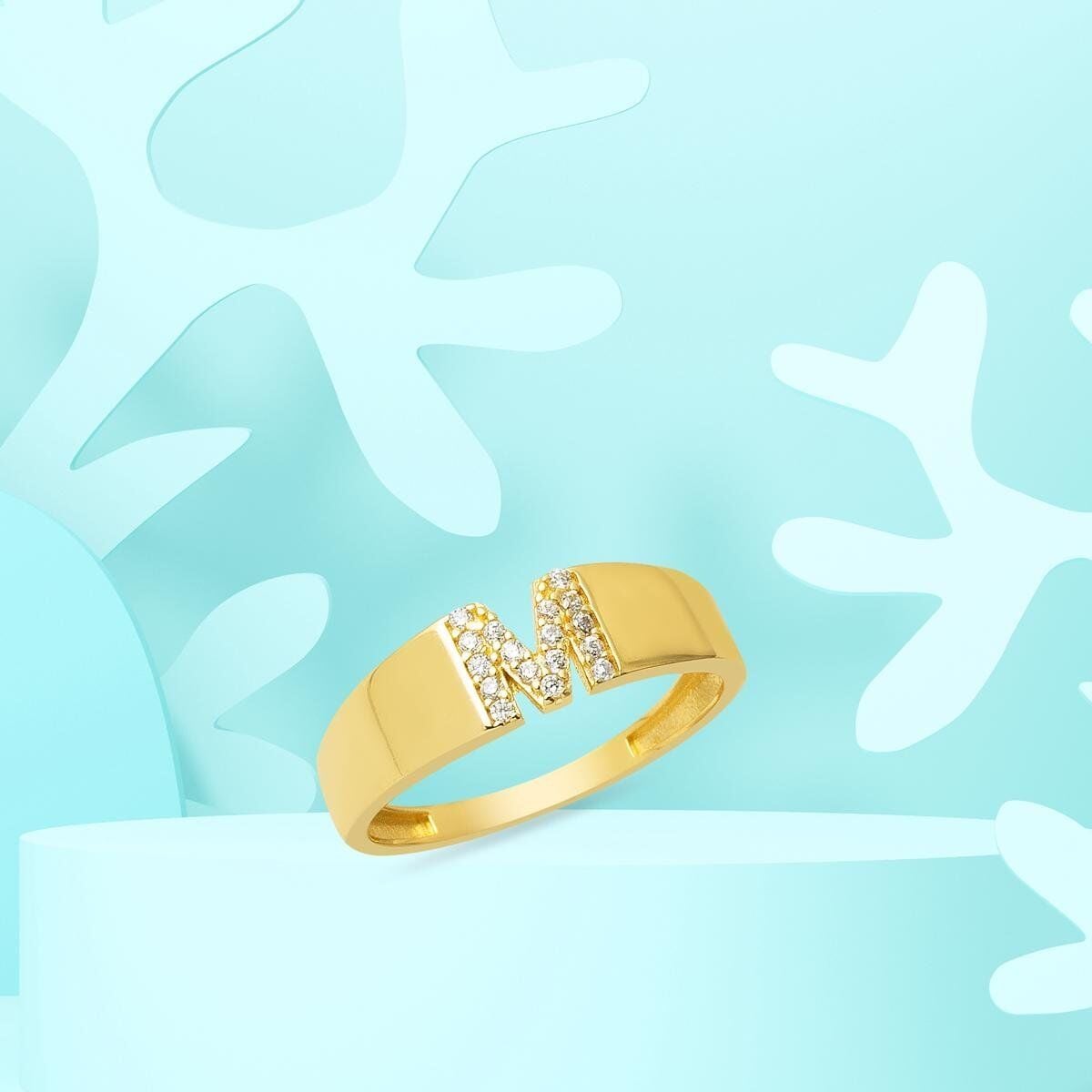 14K Yellow Gold Initial M Cubic Zirconia Ring