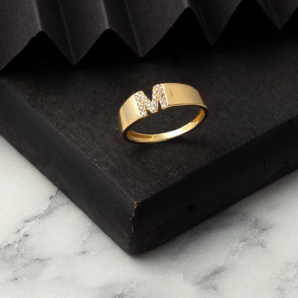 14K Yellow Gold Initial M Cubic Zirconia Ring