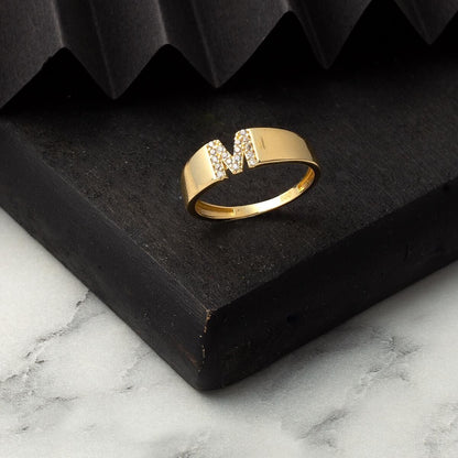 14K Yellow Gold Initial M Cubic Zirconia Ring