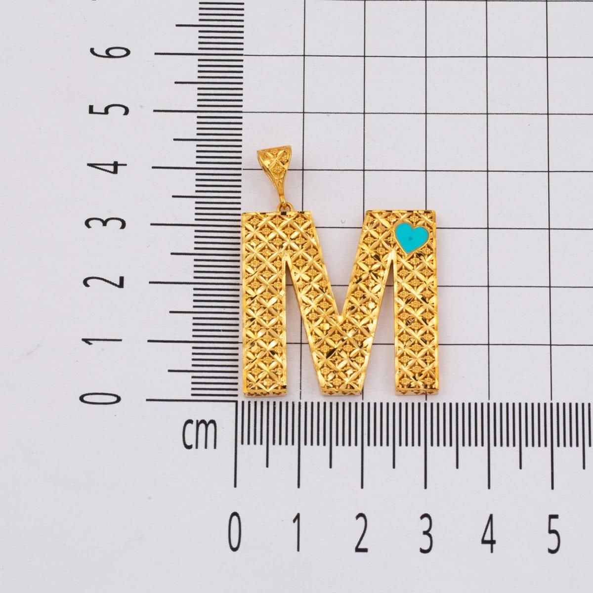 22K Yellow Gold Initial M Heart Turquoise Necklace