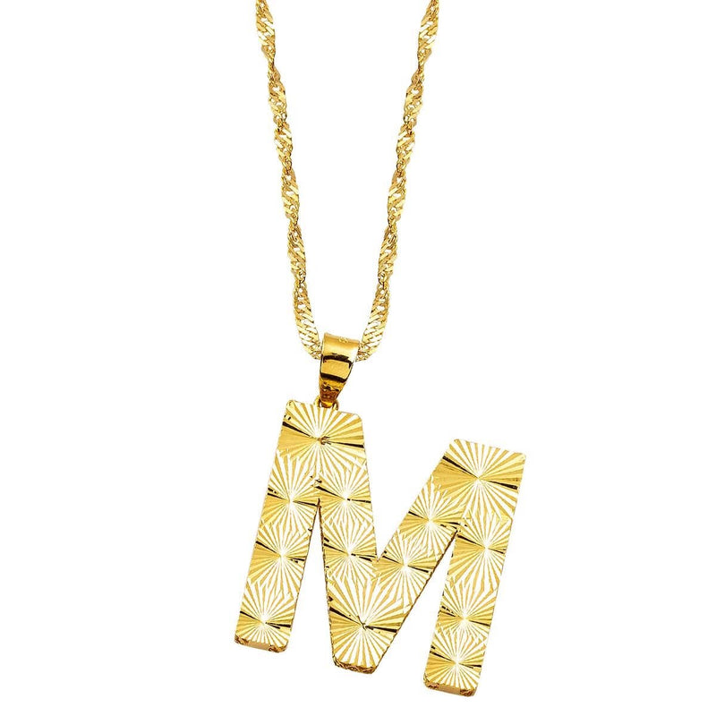 14K Yellow Gold 3 Dimensional Initial M Necklace