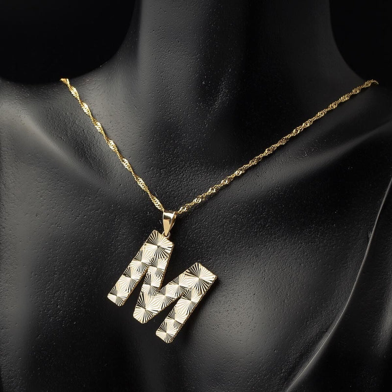 14K Yellow Gold 3 Dimensional Initial M Necklace