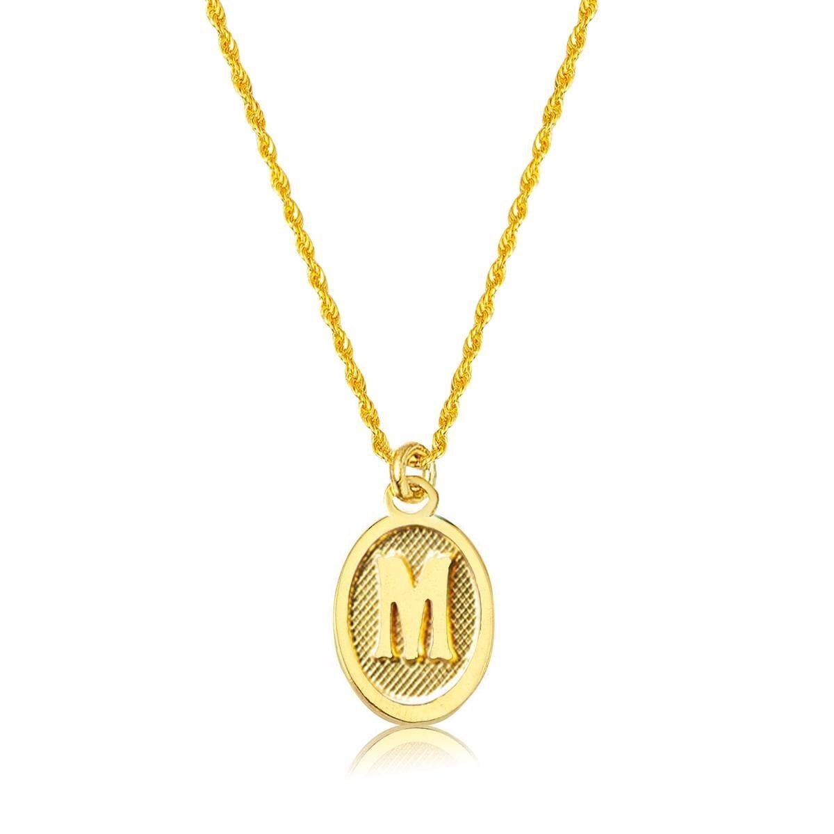 14K Yellow Gold Oval M Initial Necklace