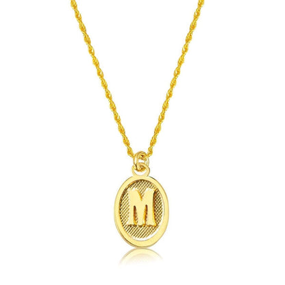 14K Yellow Gold Oval M Initial Necklace