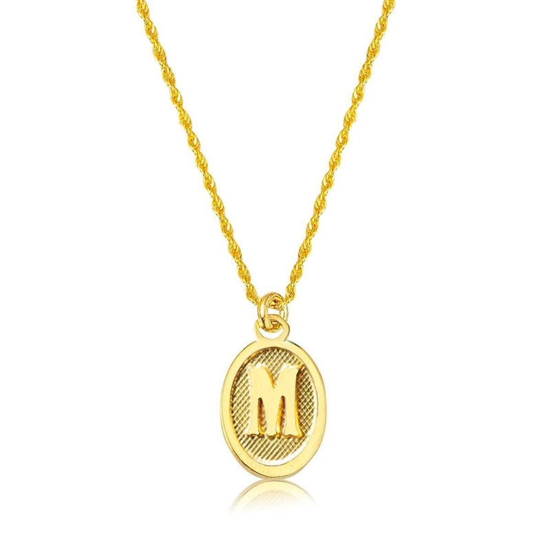 14K Yellow Gold Oval M Initial Necklace