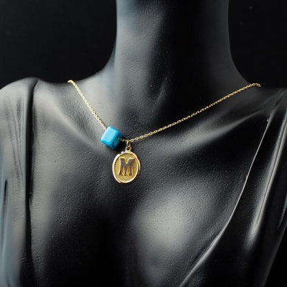 14K Yellow Gold Oval M Initial Necklace