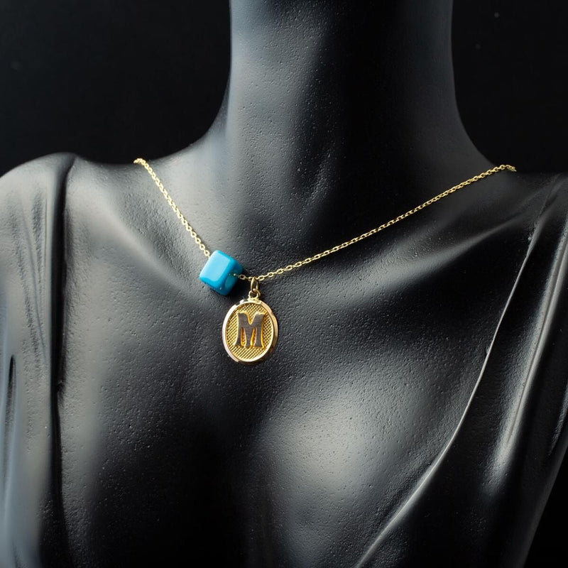14K Yellow Gold Oval M Initial Necklace