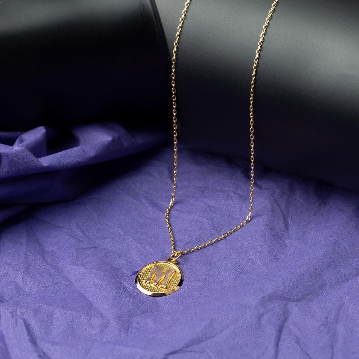 14K Yellow Gold Oval M Initial Necklace