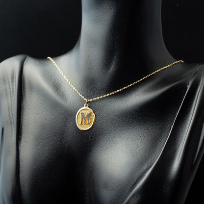 14K Yellow Gold Oval M Initial Necklace