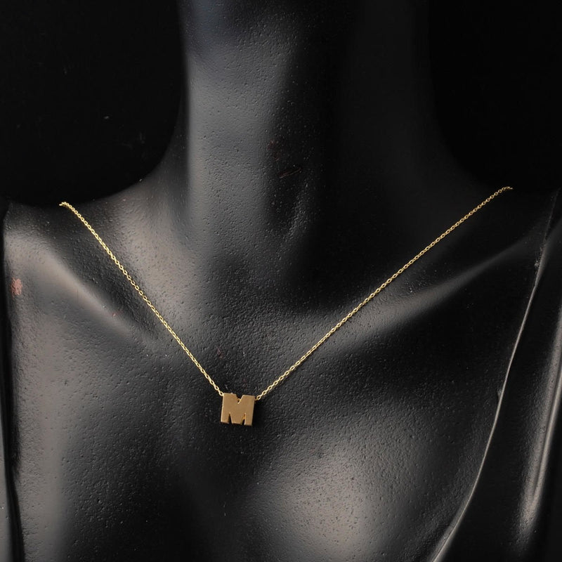 14K Yellow Gold Minimalist M Initial Necklace