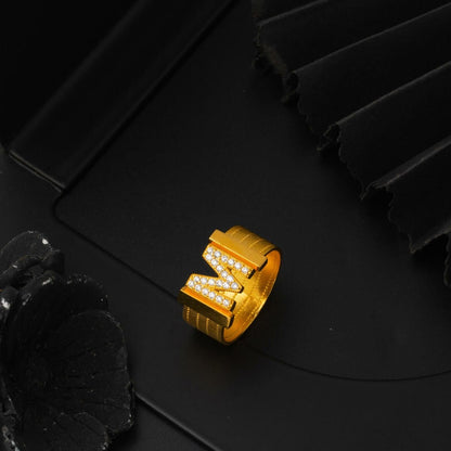 14K Yellow Gold Initial M Trabzon Mesh Cubic Zirconia Ring