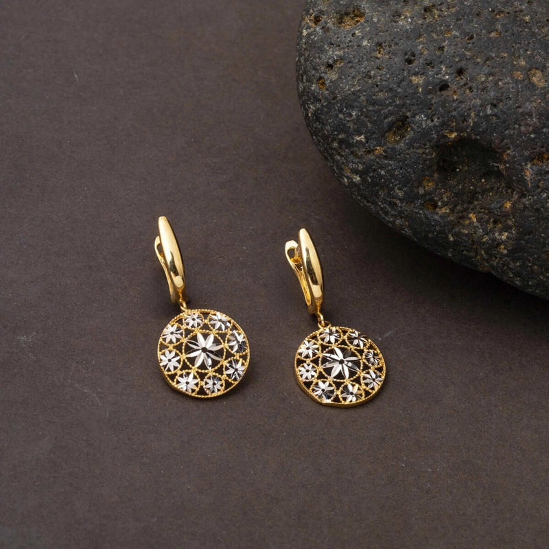 14K Yellow Gold Medallion Flower of Life Dangle Earrings