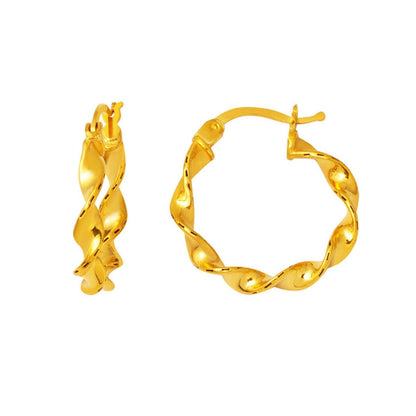 22K Yellow Gold Macaroni Twisted Hoop Earrings