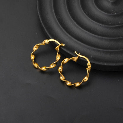 22K Yellow Gold Macaroni Twisted Hoop Earrings