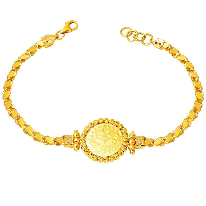 22K Yellow Gold Maras Chain Quarter Coin Ottoman Resat Coin Bracelet