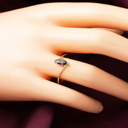 14K Yellow Gold Marquise Obsidian Cubic Zirconia Ring