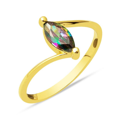 14K Yellow Gold Marquise Obsidian Cubic Zirconia Ring