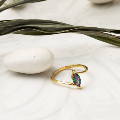 14K Yellow Gold Marquise Obsidian Cubic Zirconia Ring