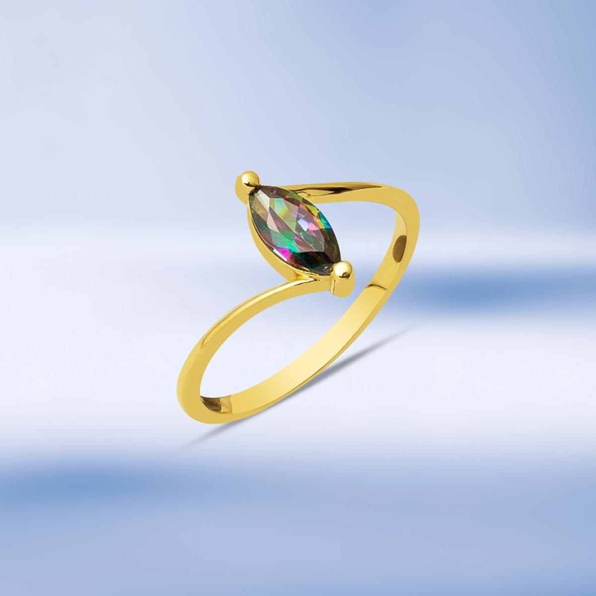 14K Yellow Gold Marquise Obsidian Cubic Zirconia Ring