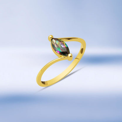 14K Yellow Gold Marquise Obsidian Cubic Zirconia Ring