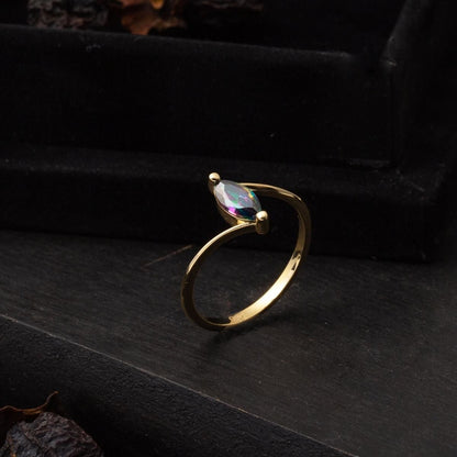 14K Yellow Gold Marquise Obsidian Cubic Zirconia Ring