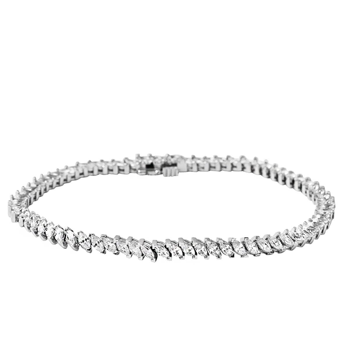 14K White Gold Marquise Tennis Cubic Zirconia Bracelet