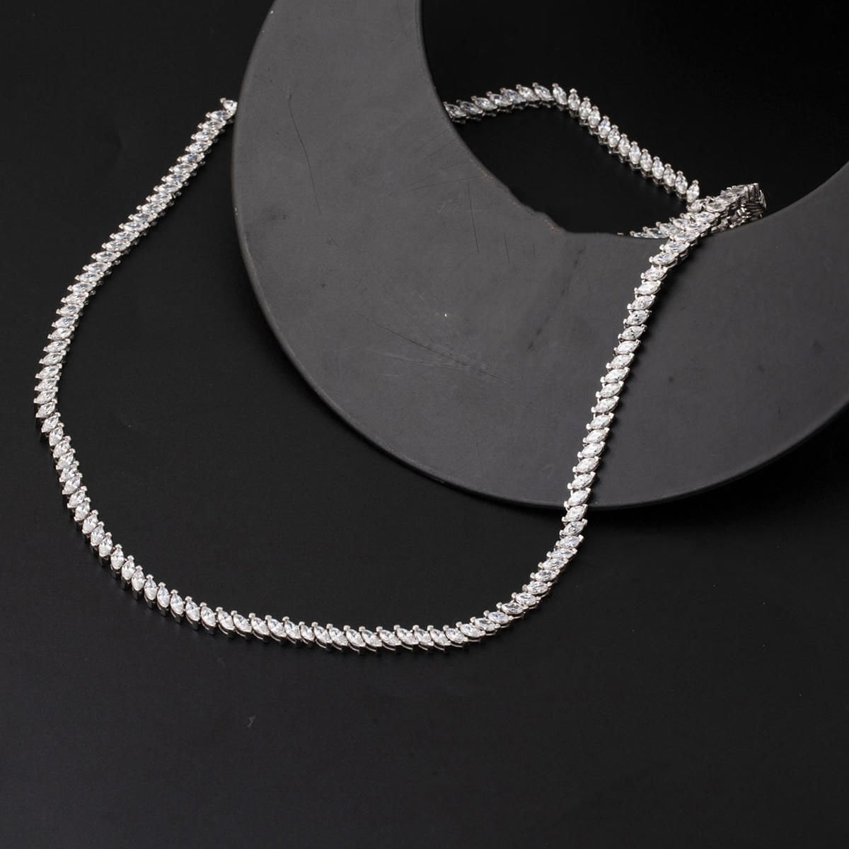 14K White Gold Marquise Tennis Cubic Zirconia Necklace