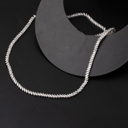 14K White Gold Marquise Tennis Cubic Zirconia Necklace