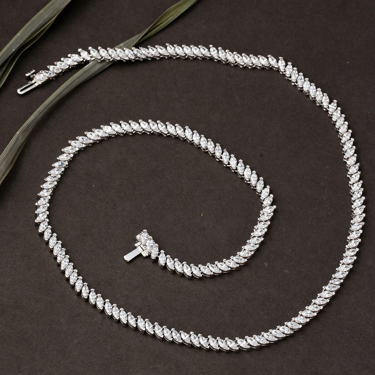 14K White Gold Marquise Tennis Cubic Zirconia Necklace