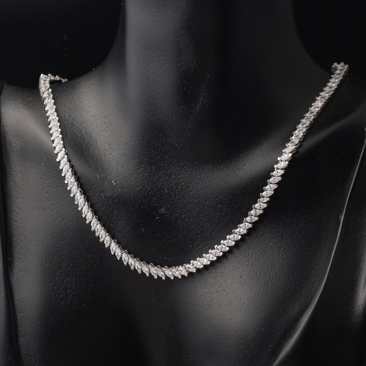 14K White Gold Marquise Tennis Cubic Zirconia Necklace